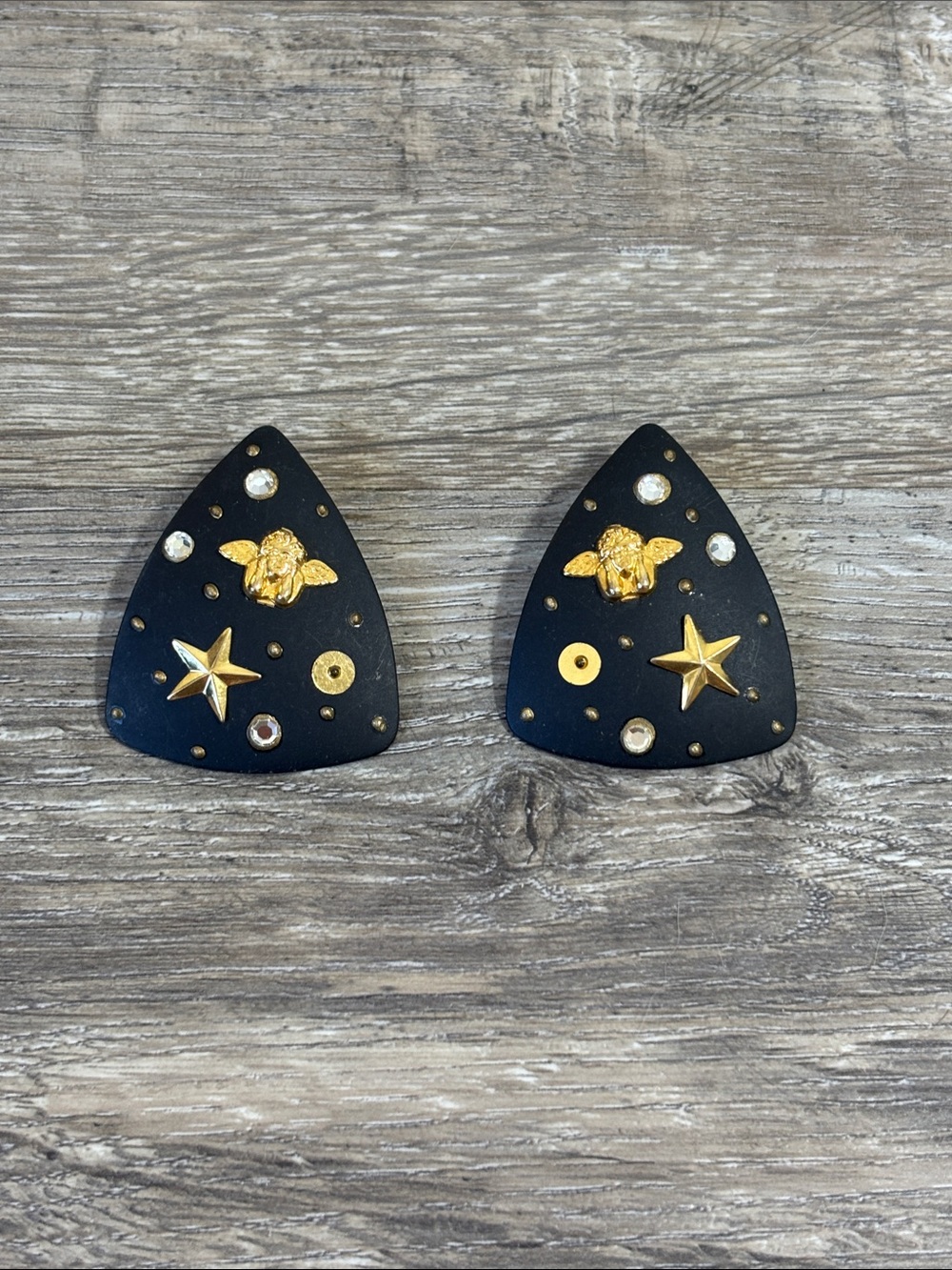 Black and Gold Star Metal Earrings - Decorative Studs